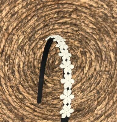 Diadeem flower - kleine bloemetjes - zwarte kleur diadeem – groene bloemen