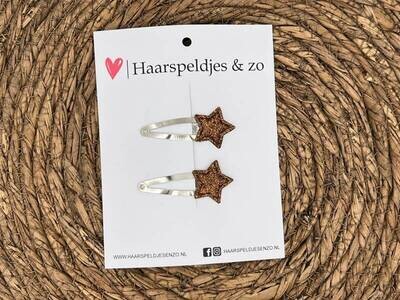 Haarspeldje ‘Stars’ - ster - sterretje - glitters - bruin - kerst – feestdagen — 3 cm speldjes