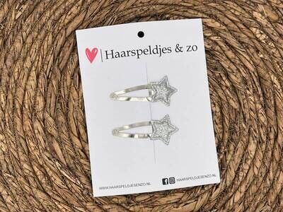 Haarspeldje ‘Stars’ - ster - sterretje - glitters - zilver - kerst – feestdagen — 3 cm speldjes
