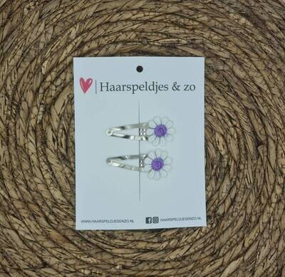 Haarspeldje Flower - daisy - madeliefjes - lila/paars — cm / zilver