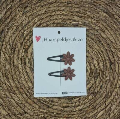 Haarspeldje Flower - bloemetjes - bruin — 5 cm / zwart