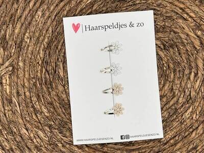 Baby haarspeldjes setje 22 - mini - 2cm groot - voor de eerste lokjes haar - bloemetjes - wit/taupe