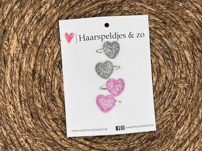 Baby haarspeldjes setje 34 - mini - 2cm groot - voor de eerste lokjes haar - hartjes - zilver - roze - glitters - kerst