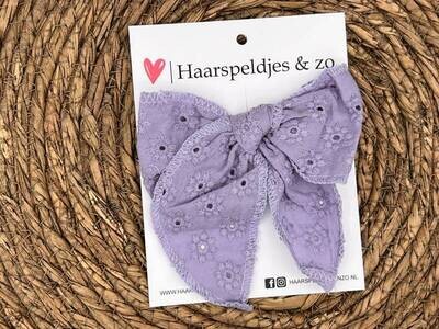 Haarstrik Flo setje 30 - grote strik - stof/kant - alligatorclip - lila/blauw