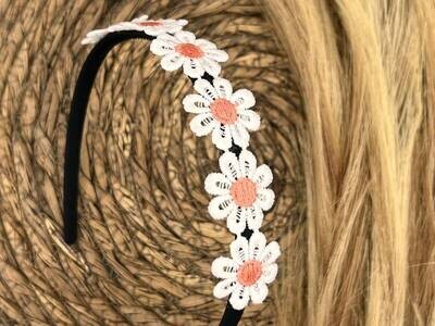 Diadeem - haarband - madeliefjes oranje/roze -bloemen - bloemetjes