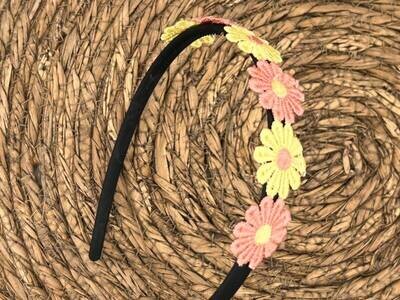 Diadeem - haarband - madeliefjes geel/roze - bloemen - bloemetjes