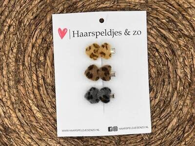 Haarclip hearts setje 11 - hartjes - alligatorclip - haarspeldjes - leopard - panter