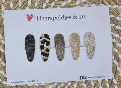 Haarspeldjes Lott setje 1 - kerstcollectie - glitters - panter - klikklakspeldje - zilver/goud/bruin/panter/zwart — klik-klak 4 cm
