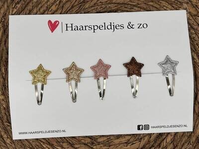 Haarspeldje ‘Stars’ - mix - ster - sterretje - glitters - goud - roze - bruin - zilver - kerst – feestdagen — 5 cm speldjes