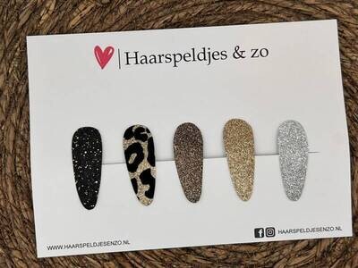 Haarspeldjes Lott setje 3 - kerstcollectie - glitters - panter - klikklakspeldje - zwart - panter - goud - zilver — 3 cm speldjes