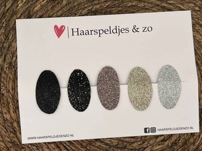 Haarspeldjes Yara setje 3 - kerstcollectie - glitters - klikklakspeldje - zwart - goud - zilver — 4 cm speldjes