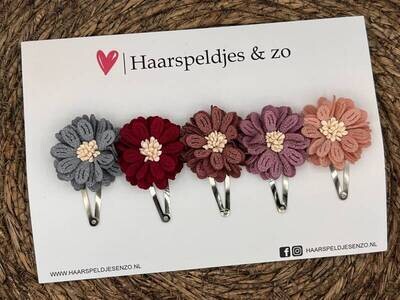 Haarspeldjes Blossem setje 13 - bloemen in bloei - grijs/rood/roze/lila/paars — 3 cm speldjes