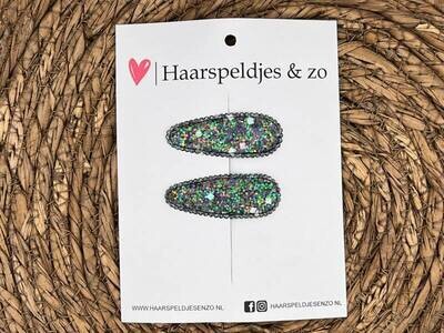 Haarspeldjes Saar set 7 - kerstcollectie - glitters - klikklakspeldje - zwart
