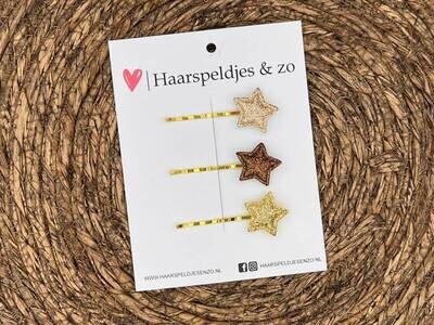 Bobby pin set 3 - schuifspeldje - haarspeldje - haarschuifje - kerst - glitters - goud - bruin - sterretjes