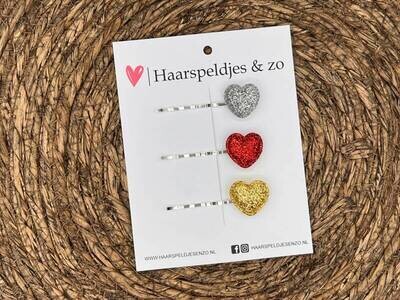 Bobby pin set 5 - schuifspeldje - haarspeldje - haarschuifje - kerst - glitters - zilver - rood - goud - hartjes