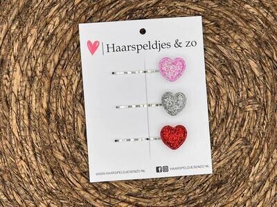Bobby pin set 6 - schuifspeldje - haarspeldje - haarschuifje - kerst - glitters - zilver - roze - rood - hartjes
