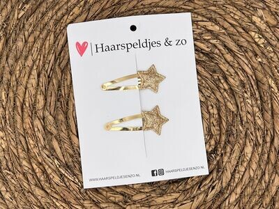 Haarspeldje ‘Stars’ - ster - sterretje - glitters - zachtgoud - kerst – feestdagen - 3 cm speldjes