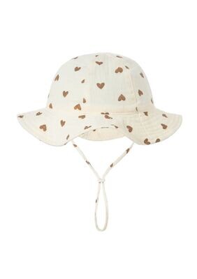 Zomerhoed baby - dreumes - meisje - jongen - zonnehoed - zomer - hydrofiele stof - katoen - khaki hartjes