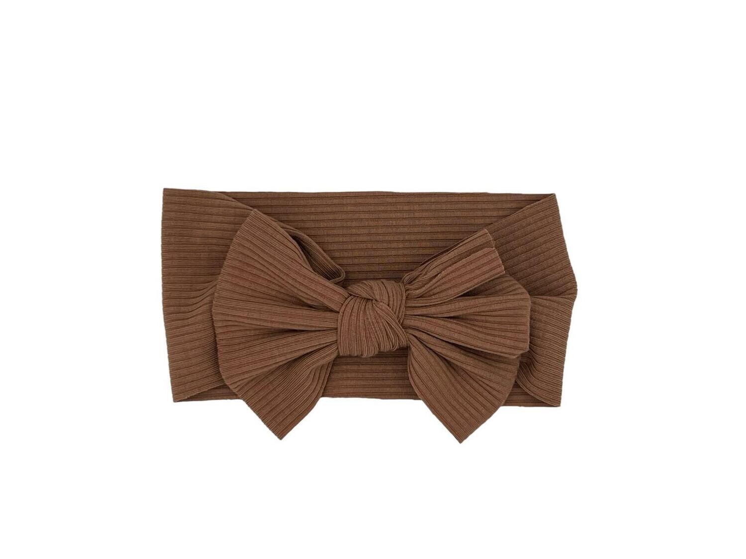 Baby hoofdband - haarband - meisjes - elastisch - met knoop en strik - bruin