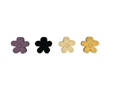 Haarklem (klein) - haarklem fijn - bloem - flower - set van vier - zwart/paars/geel/wit