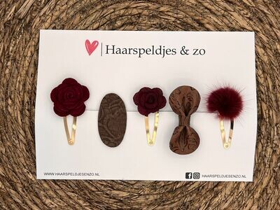 Try-out mix 27 - mix van verschillende speldjes - rood/bruin - 5 cm speldjes