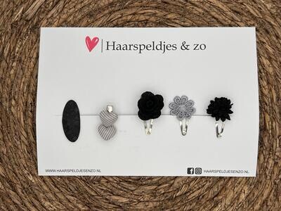 Try-out mix 17 - mix van verschillende speldjes - grijs/zwart - 3 cm speldjes