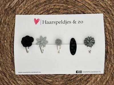 Try-out mix 16 - mix van verschillende speldjes - grijs/zwart - 3 cm speldjes