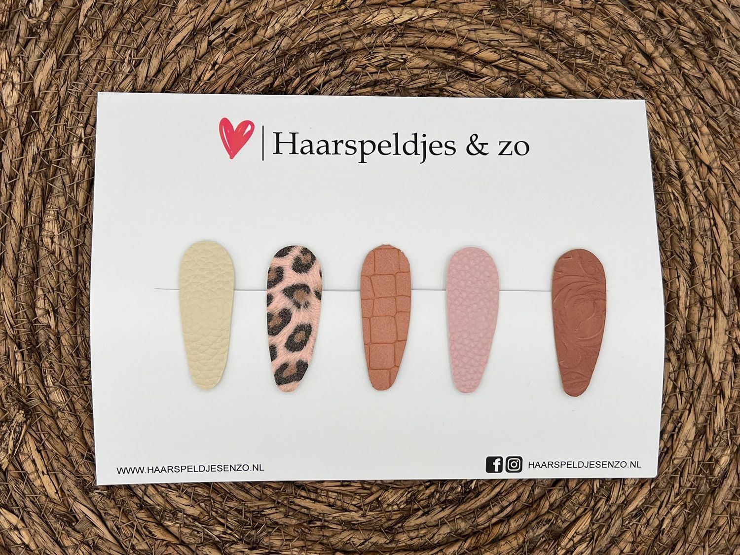 Haarspeldjes &#39;Lott&#39; setje 3 - speldje met imitatieleer - 5 cm speldjes