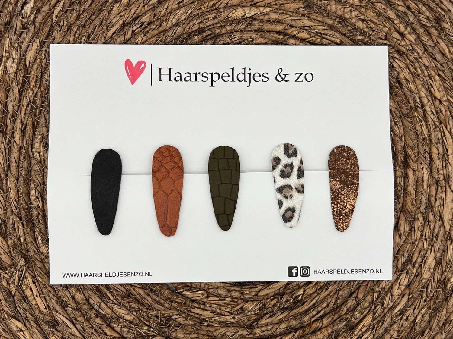 Haarspeldjes &#39;Lott&#39; setje 4 - speldje met imitatieleer - 5 cm speldjes