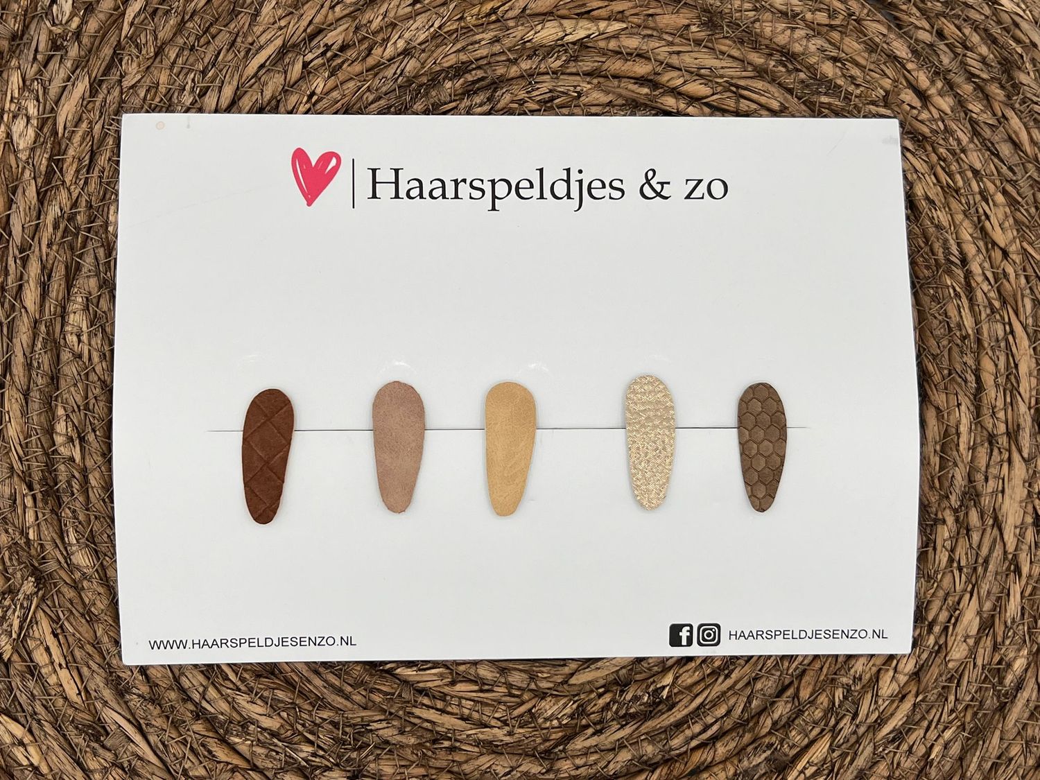 Haarspeldjes &#39;Lott&#39; setje 5 - speldje met imitatieleer - 3 cm speldjes