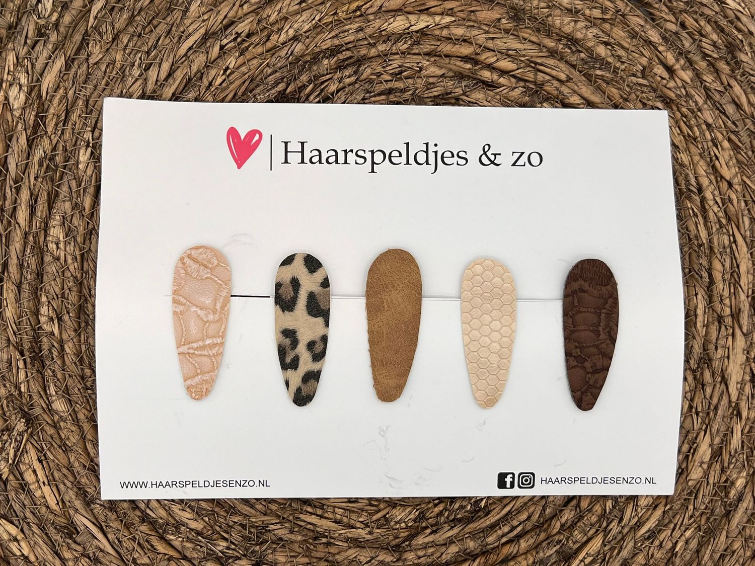 Haarspeldjes &#39;Lott&#39; setje 6 - speldje met imitatieleer - 5 cm speldjes
