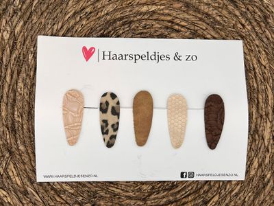 Haarspeldjes &#39;Lott&#39; setje 6 - speldje met imitatieleer - 5 cm speldjes
