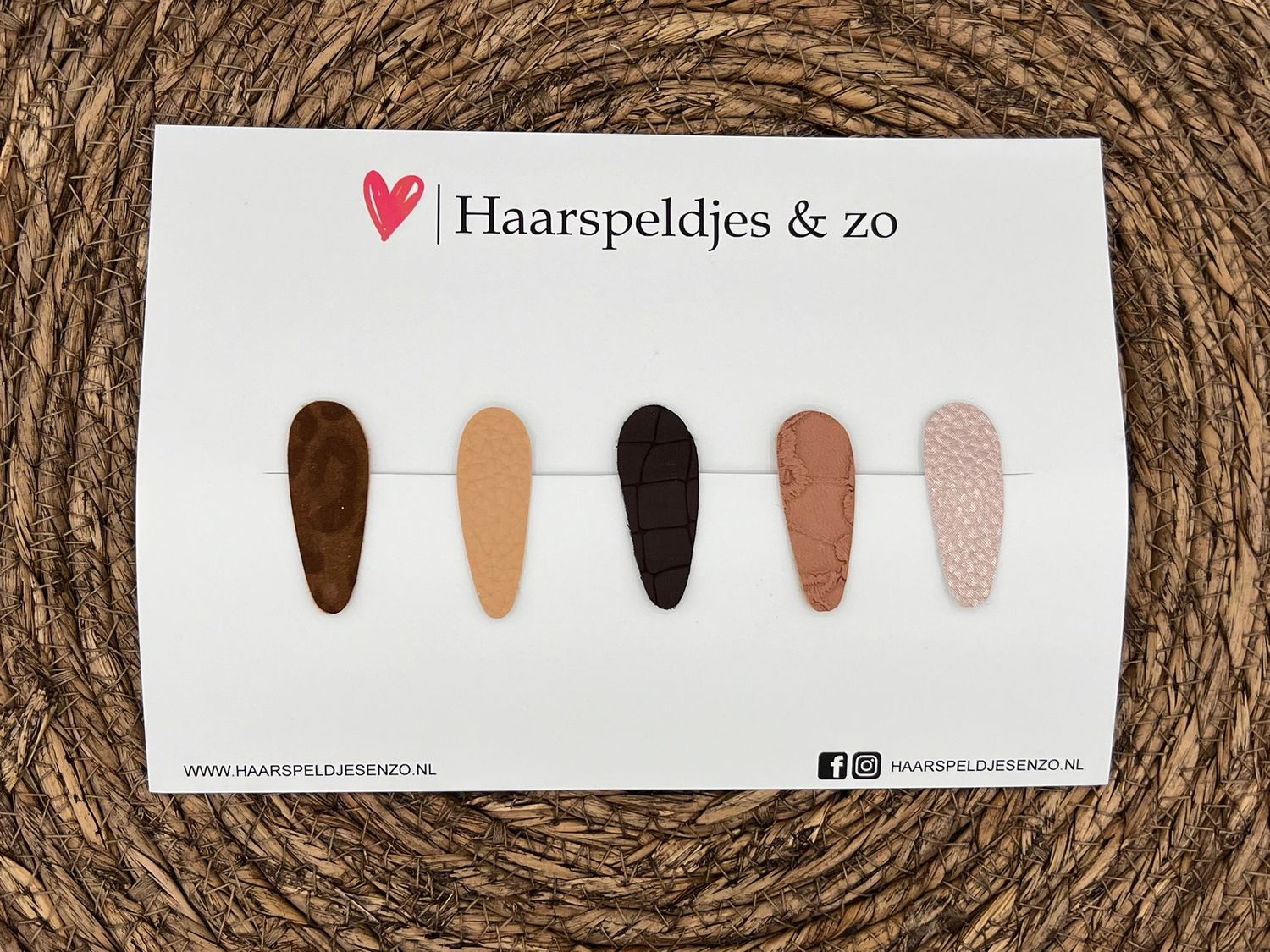 Haarspeldjes &#39;Lott&#39; setje 7 - speldje met imitatieleer - 4 cm speldjes