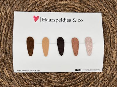 Haarspeldjes &#39;Lott&#39; setje 7 - speldje met imitatieleer - 4 cm speldjes