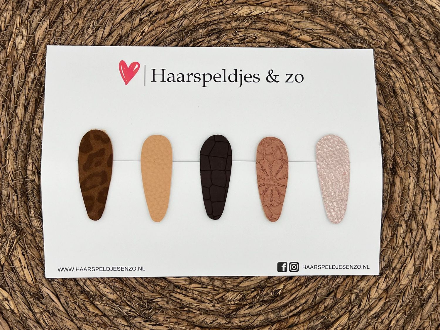 Haarspeldjes &#39;Lott&#39; setje 7 - speldje met imitatieleer - 5 cm speldjes
