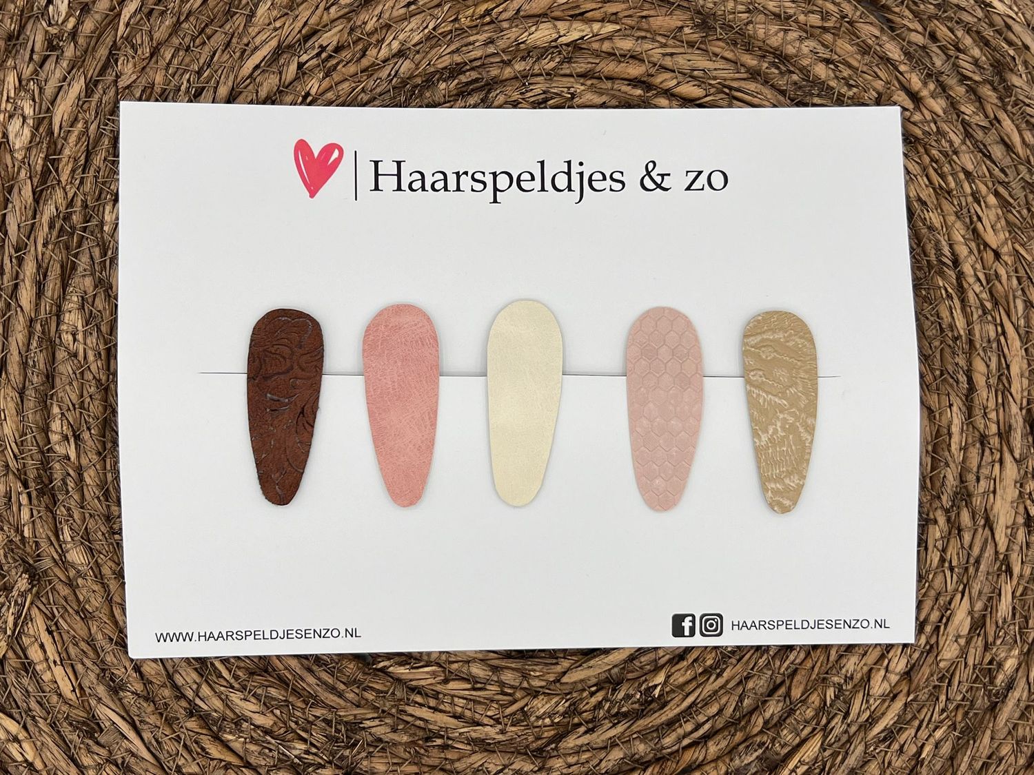 Haarspeldjes &#39;Lott&#39; setje 12 - speldje met imitatieleer - 5 cm speldjes