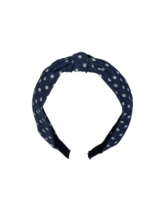 Diadeem - stof - haarband - jeans met knoop - blauw met stippen