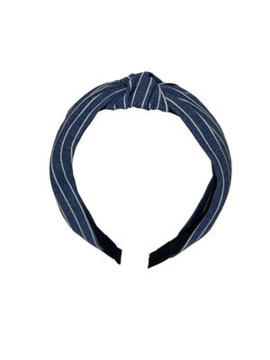 Diadeem - stof - haarband - jeans met knoop - blauw met strepen