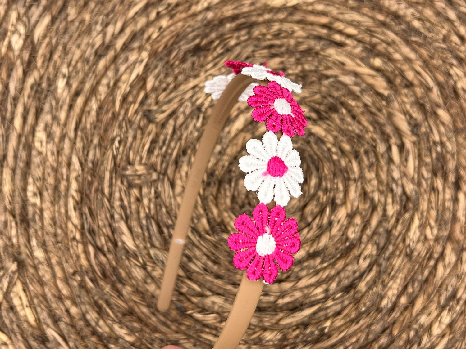 Diadeem - haarband - madeliefjes - roze/wit - bloemen - bloemetjes