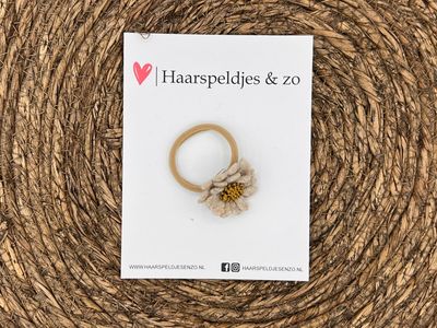 Elastiek - per stuk - hippe kleuren - met bloem - meisjes - blossem - beige