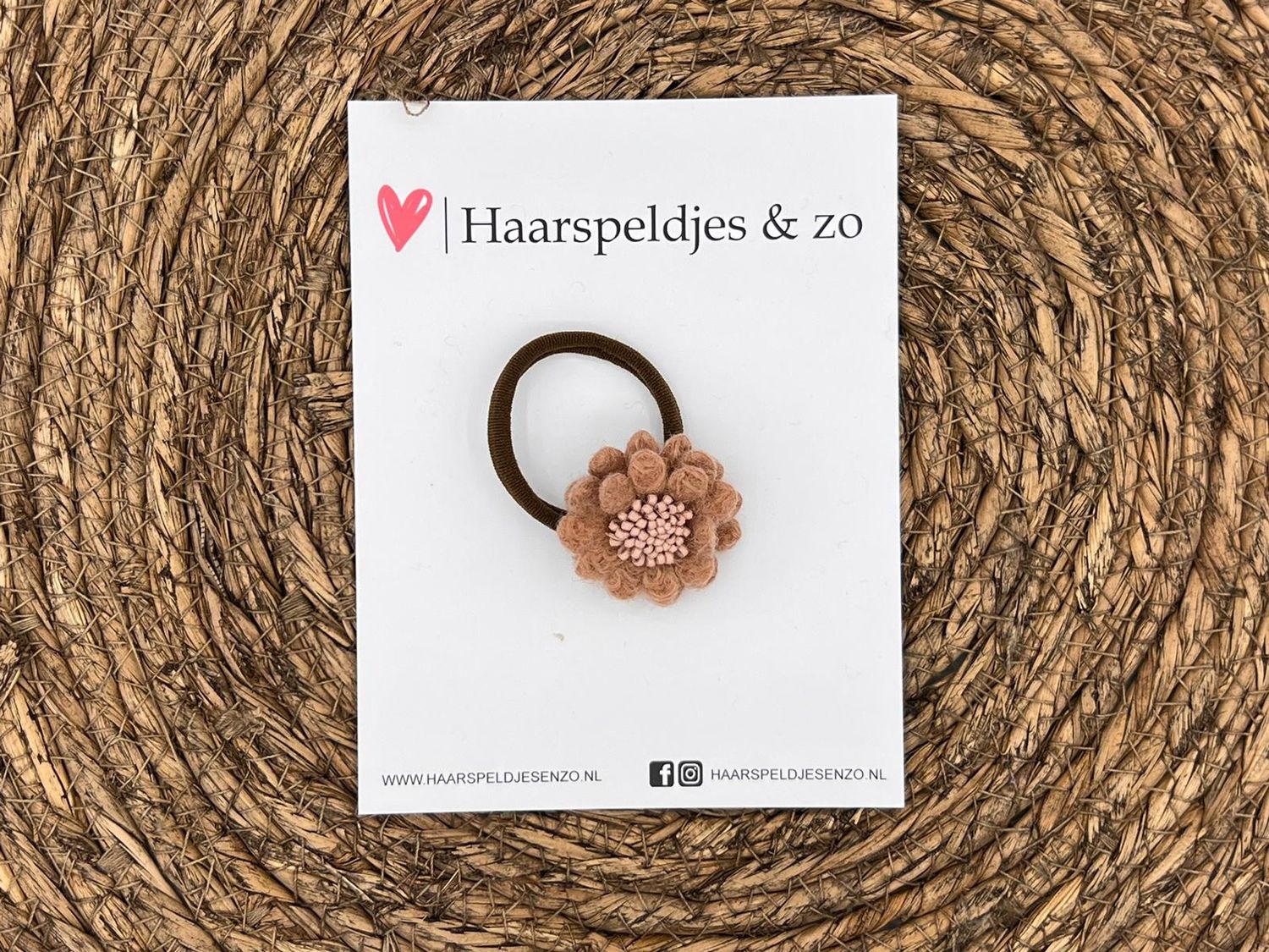 Elastiek - per stuk - hippe kleuren - met bloem - meisjes - blossem - oranje/bruin