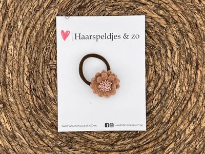 Elastiek - per stuk - hippe kleuren - met bloem - meisjes - blossem - oranje/bruin