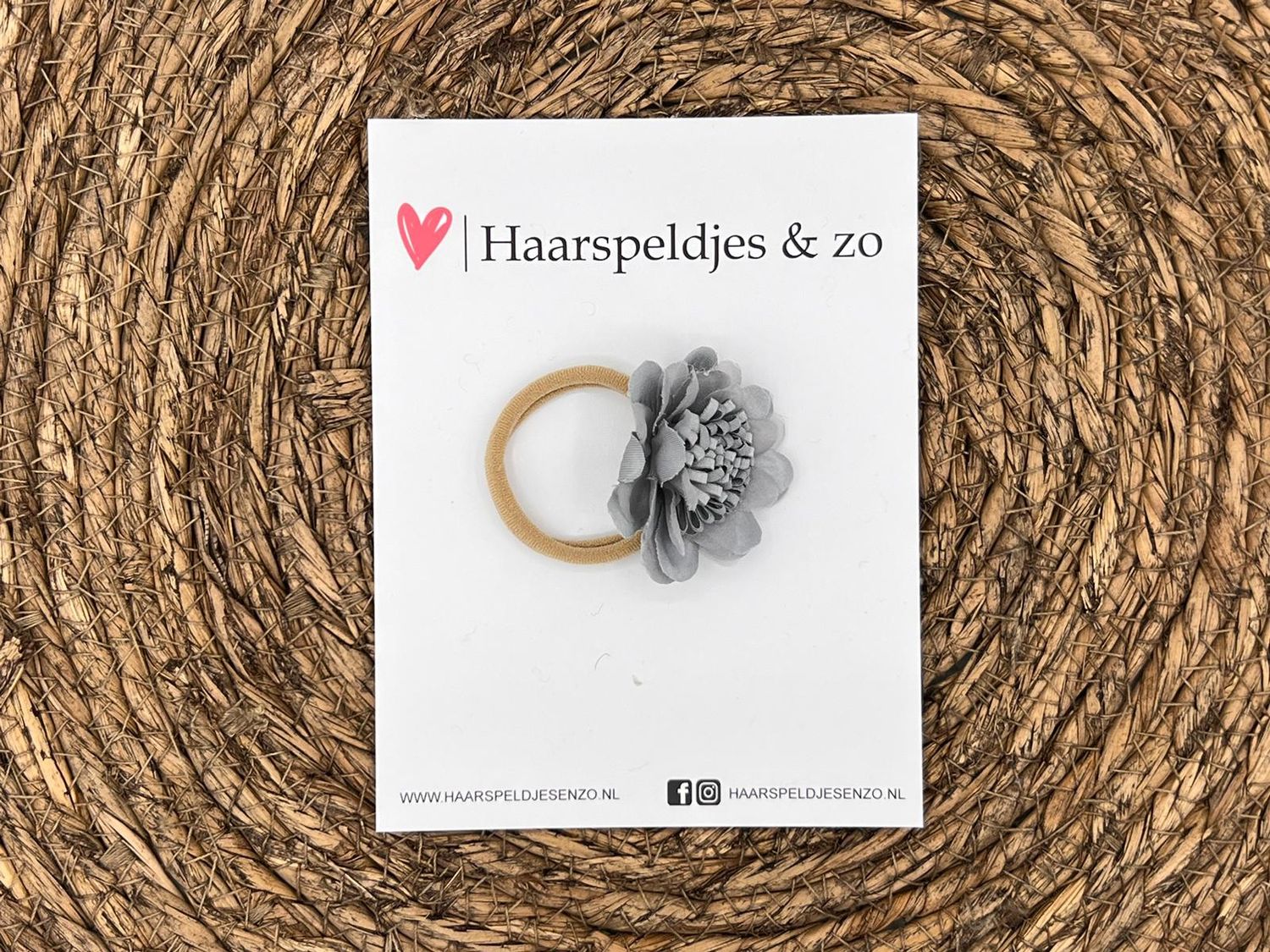 Elastiek - per stuk - hippe kleuren - met bloem - meisjes - blossem - grijs