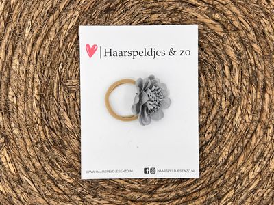 Elastiek - per stuk - hippe kleuren - met bloem - meisjes - blossem - grijs