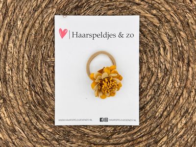 Elastiek - per stuk - hippe kleuren - met bloem - meisjes - blossem - okergeel