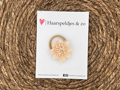 Elastiek - per stuk - hippe kleuren - met bloem - meisjes - blossem - beige