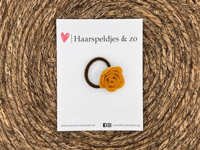 Elastiek - per stuk - hippe kleuren - met bloem - meisjes - blossem - okergeel