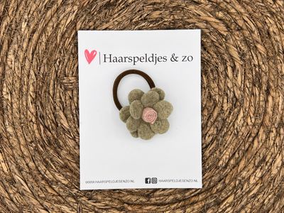 Elastiek - per stuk - hippe kleuren - met bloem - wol - meisjes - blossem - groen