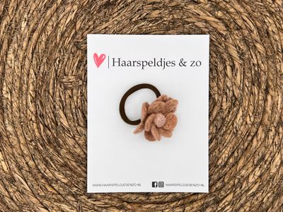 Elastiek - per stuk - hippe kleuren - met bloem - wol - meisjes - blossem - bruin