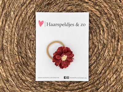 Elastiek - per stuk - hippe kleuren - met bloem - meisjes - blossem - rood